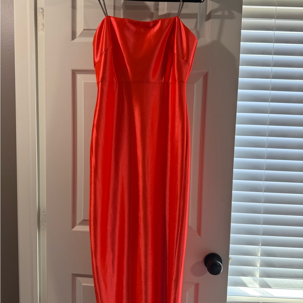MILLY Dress - Elegant orange Satin - Added Rhinestone Straps